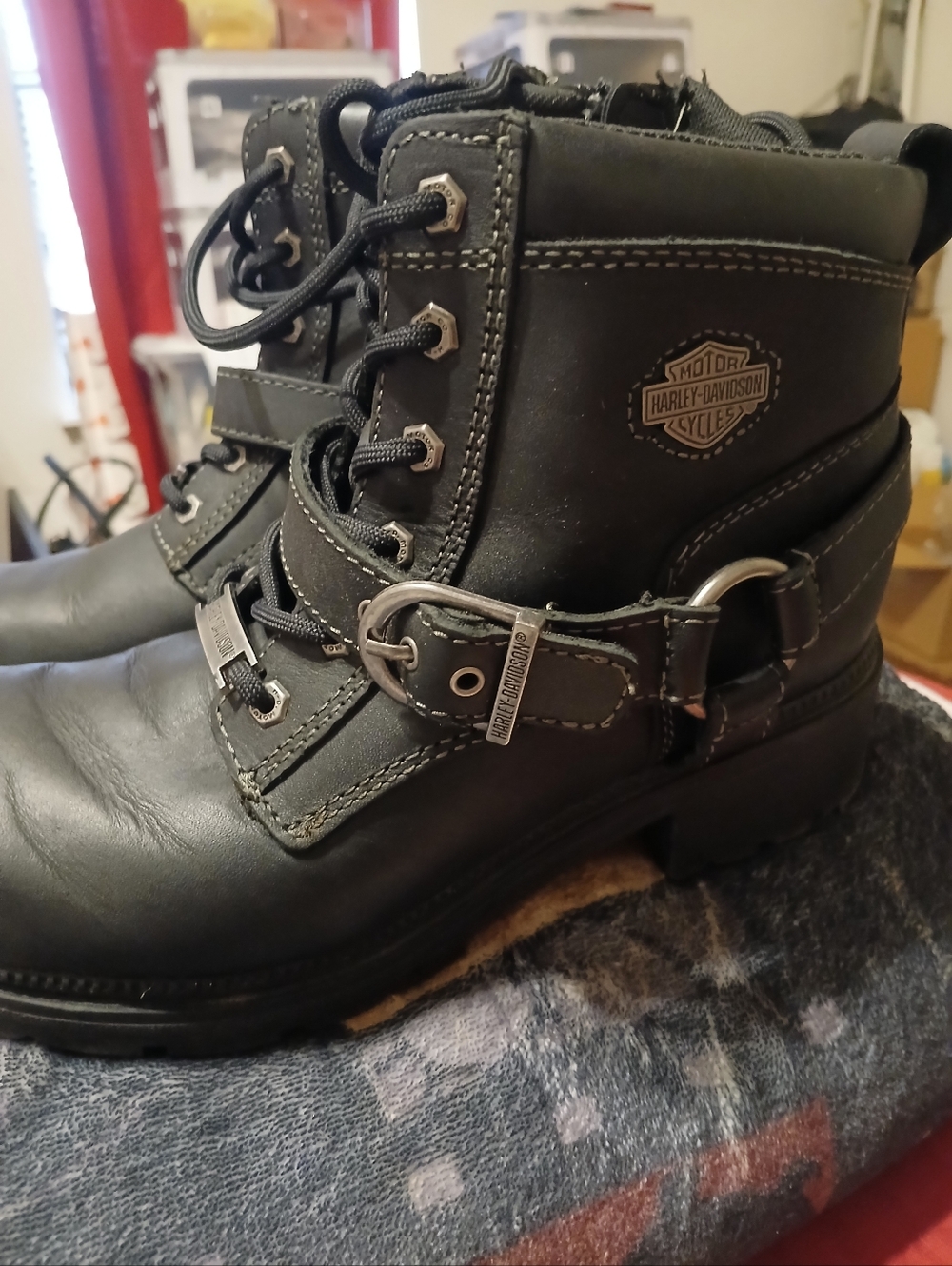 Harley-Davidson Womens Black Lace-Up Strap Boots - Picture 4 of 5